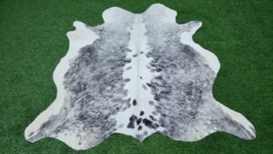 grey white cowhide rug