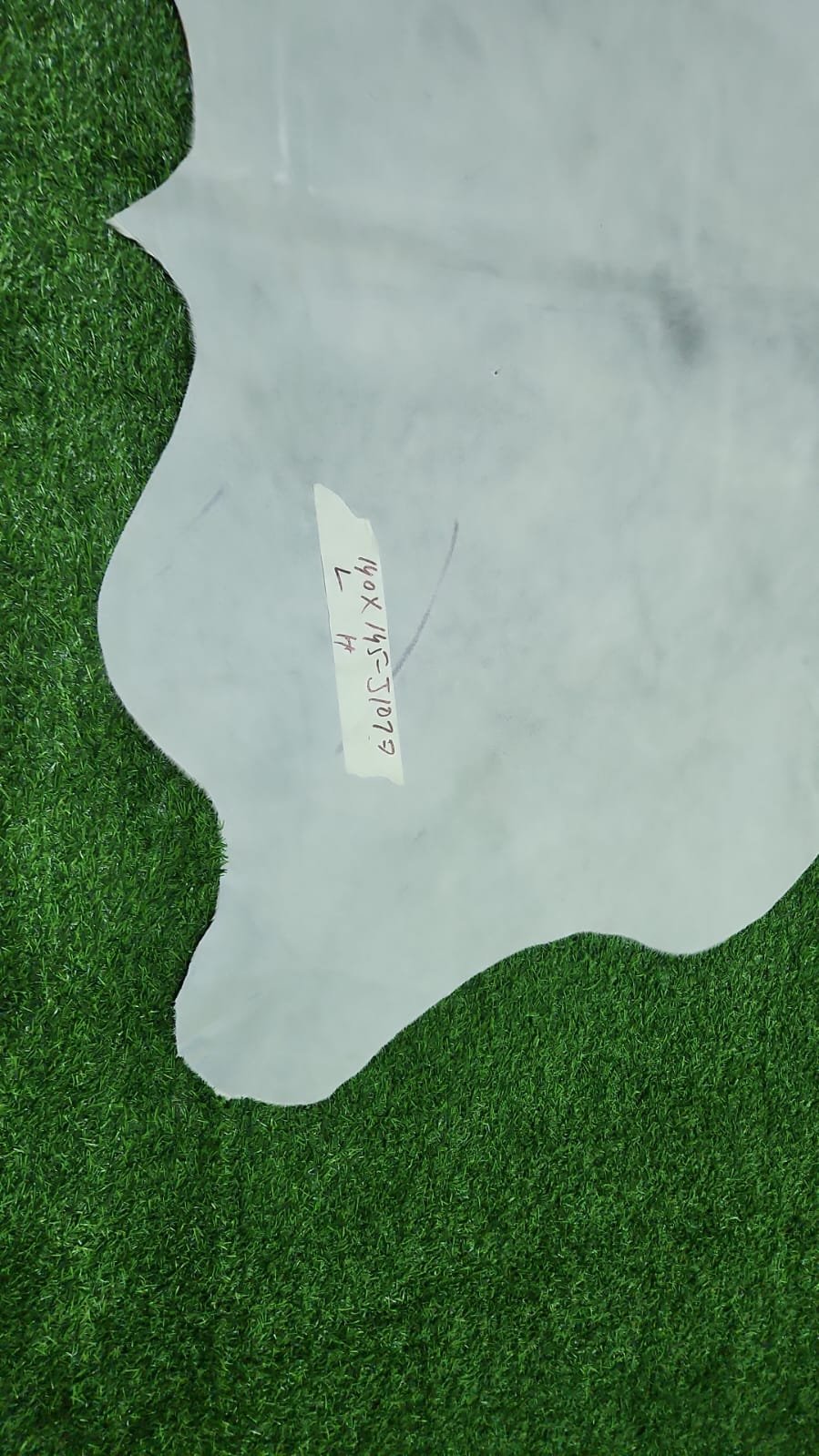 Natural Brown & White Cowhide Rug with White Center Stripe | 140×155 cm