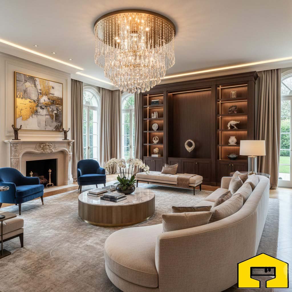 Luxury villa renovation in Dubai with modern living room design