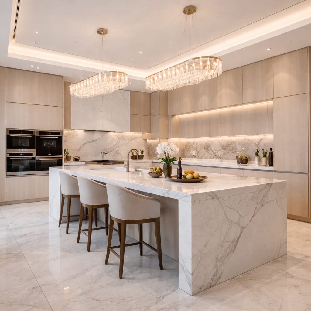 Modern luxury kitchen after villa renovation in Dubai Hills