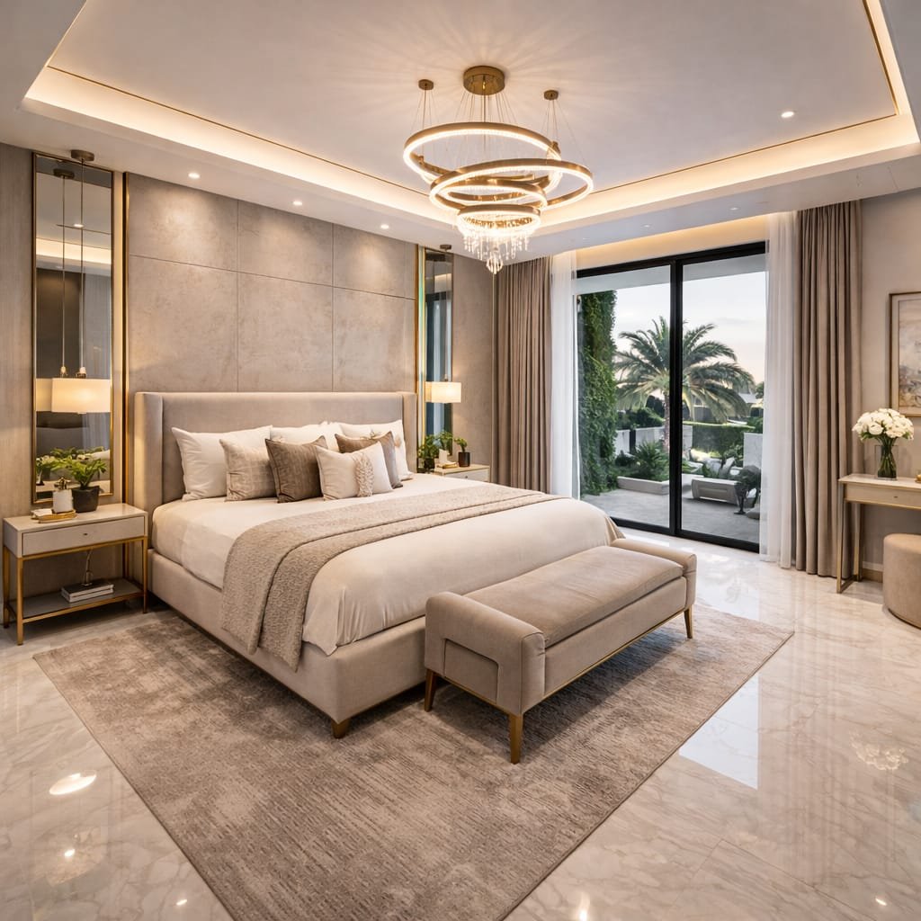 Luxury bedroom after home renovation in Dubai