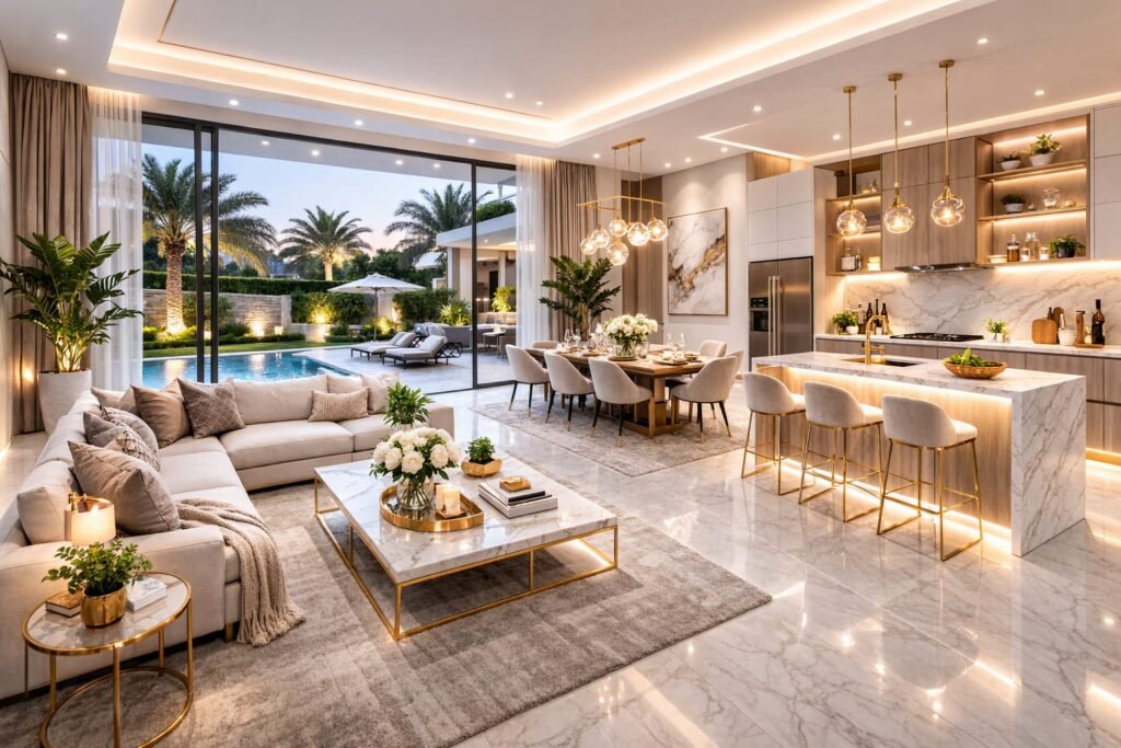 Open concept interior after home renovation in Dubai