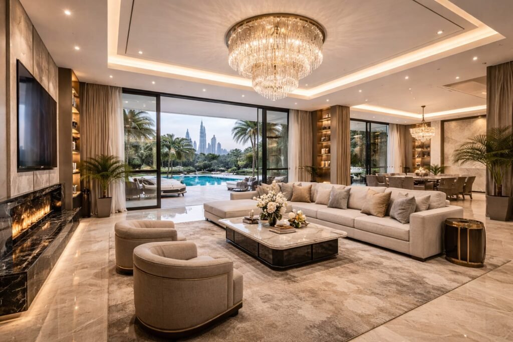 Luxury Emirates Hills villa renovation project in Dubai with modern interior design and premium finishes