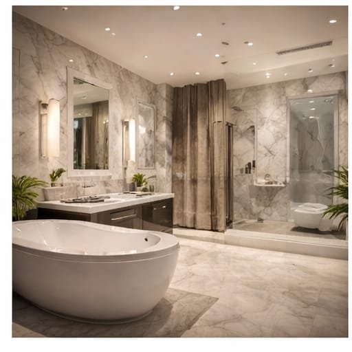 Luxury bathroom renovation in Arabian Ranches villa with bathtub and walk-in shower