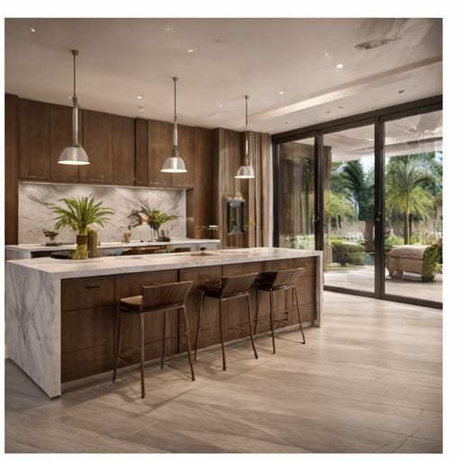 Luxury kitchen renovation in Arabian Ranches Dubai villa with marble island