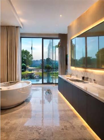 luxury villa bathroom renovation in Emirates Hills Dubai with bathtub and shower