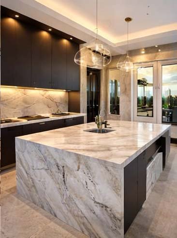 modern luxury kitchen renovation in Emirates Hills Dubai villa