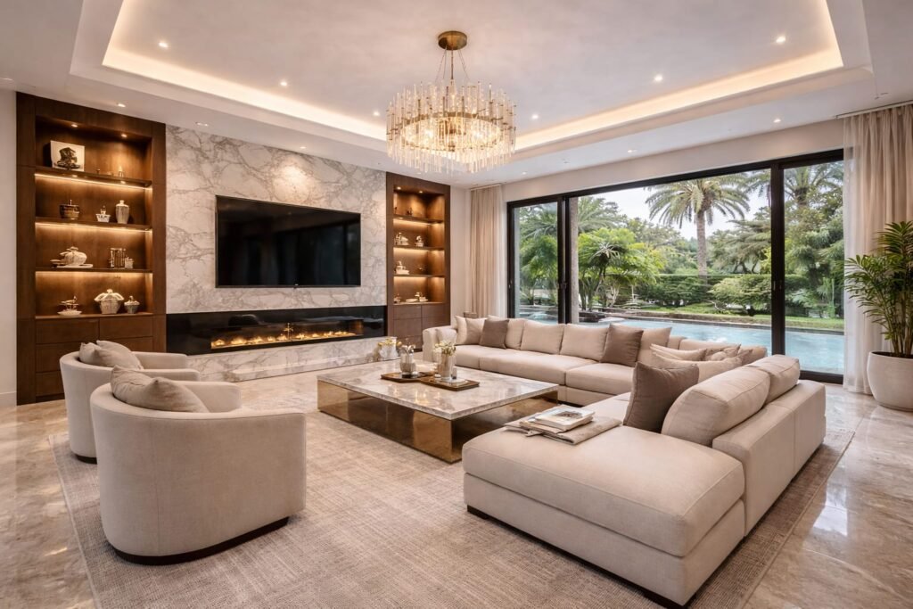 Luxury villa living room interior after renovation in Dubai