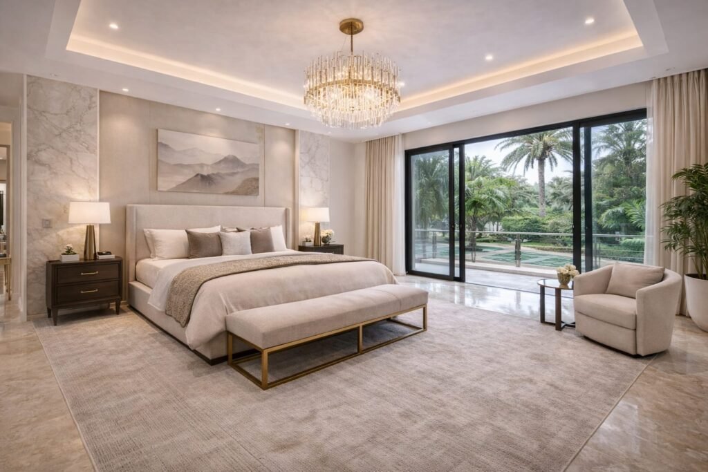 Luxury master bedroom interior renovation in Dubai villa