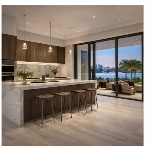 Luxury kitchen renovation in Palm Jumeirah Dubai villa with marble island