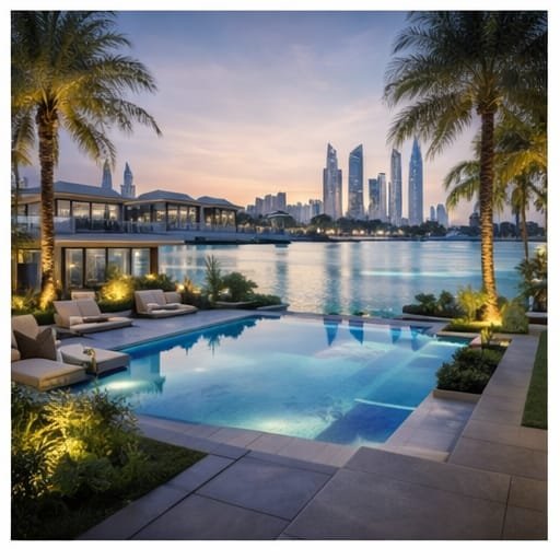 Luxury swimming pool renovation in Palm Jumeirah Dubai waterfront villa
