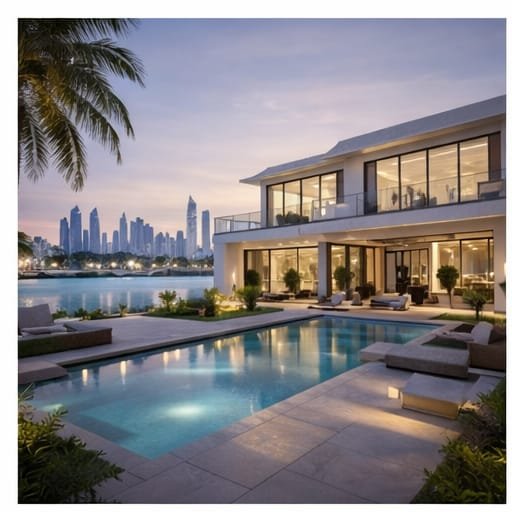 Luxury waterfront villa renovation in Palm Jumeirah Dubai with modern architecture and swimming pool