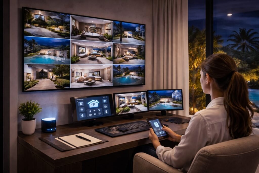 Smart home security monitoring system installed in a luxury Dubai villa renovation.