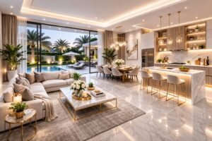 Luxury living room after villa renovation in Abu Dhabi