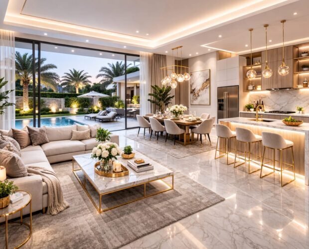 Luxury living room after villa renovation in Abu Dhabi