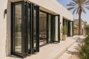 Aluminum folding doors in Dubai villa showing durability in desert climate