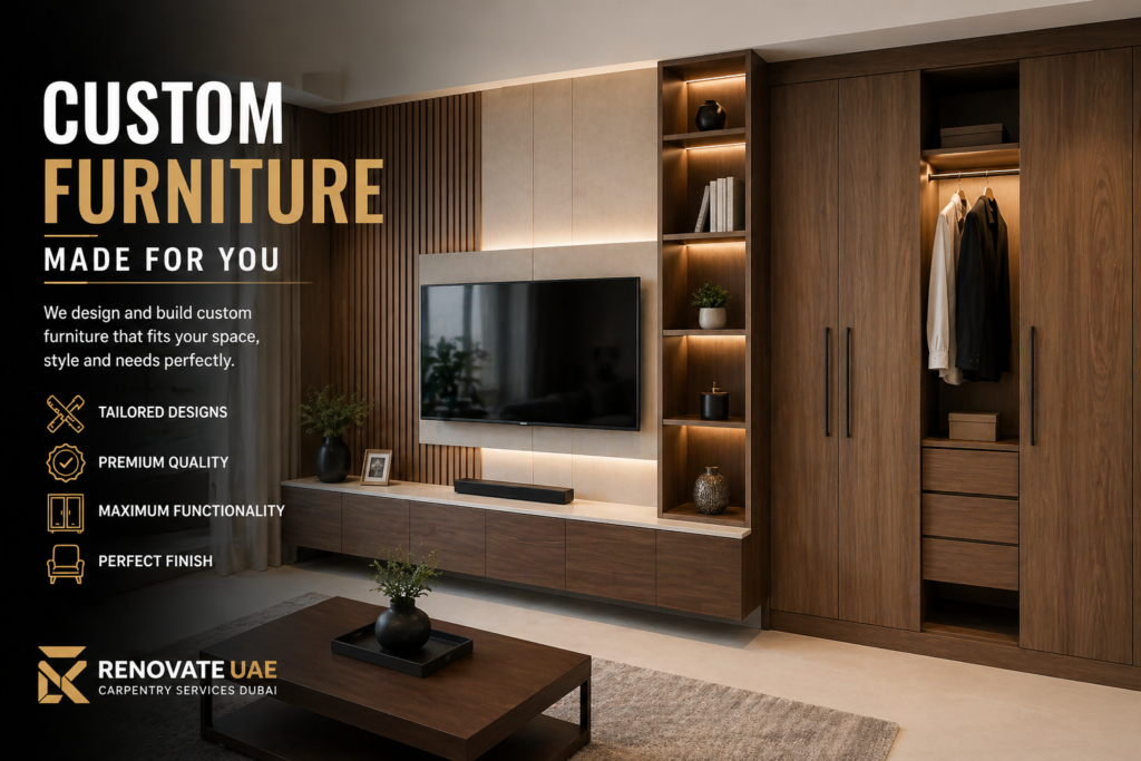 Custom furniture carpentry Dubai modern wardrobe TV unit design