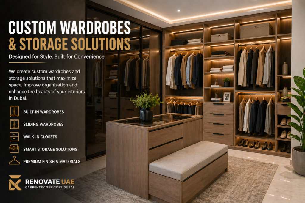 Custom wardrobes Dubai walk in closet storage carpentry solutions