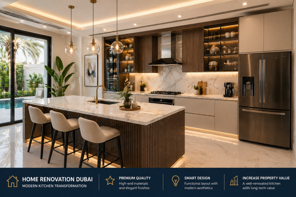 home renovation Dubai modern kitchen design luxury villa kitchen renovation