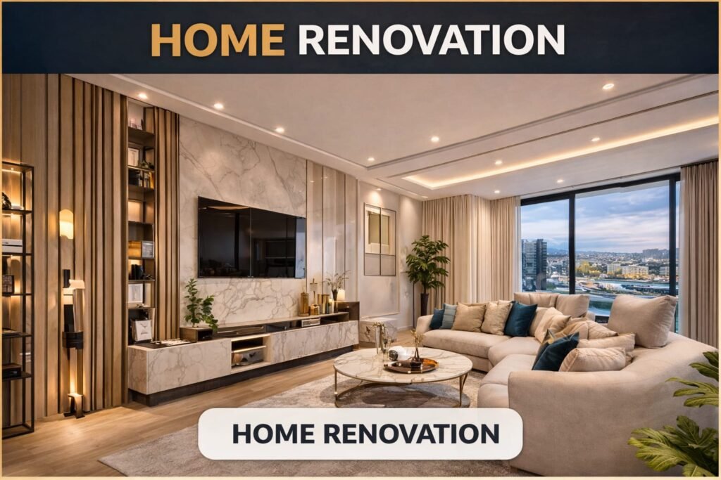 Home renovation Dubai modern living space transformation with elegant interior design