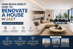 house renovation cost UAE guide showing villa interior and renovation pricing breakdown