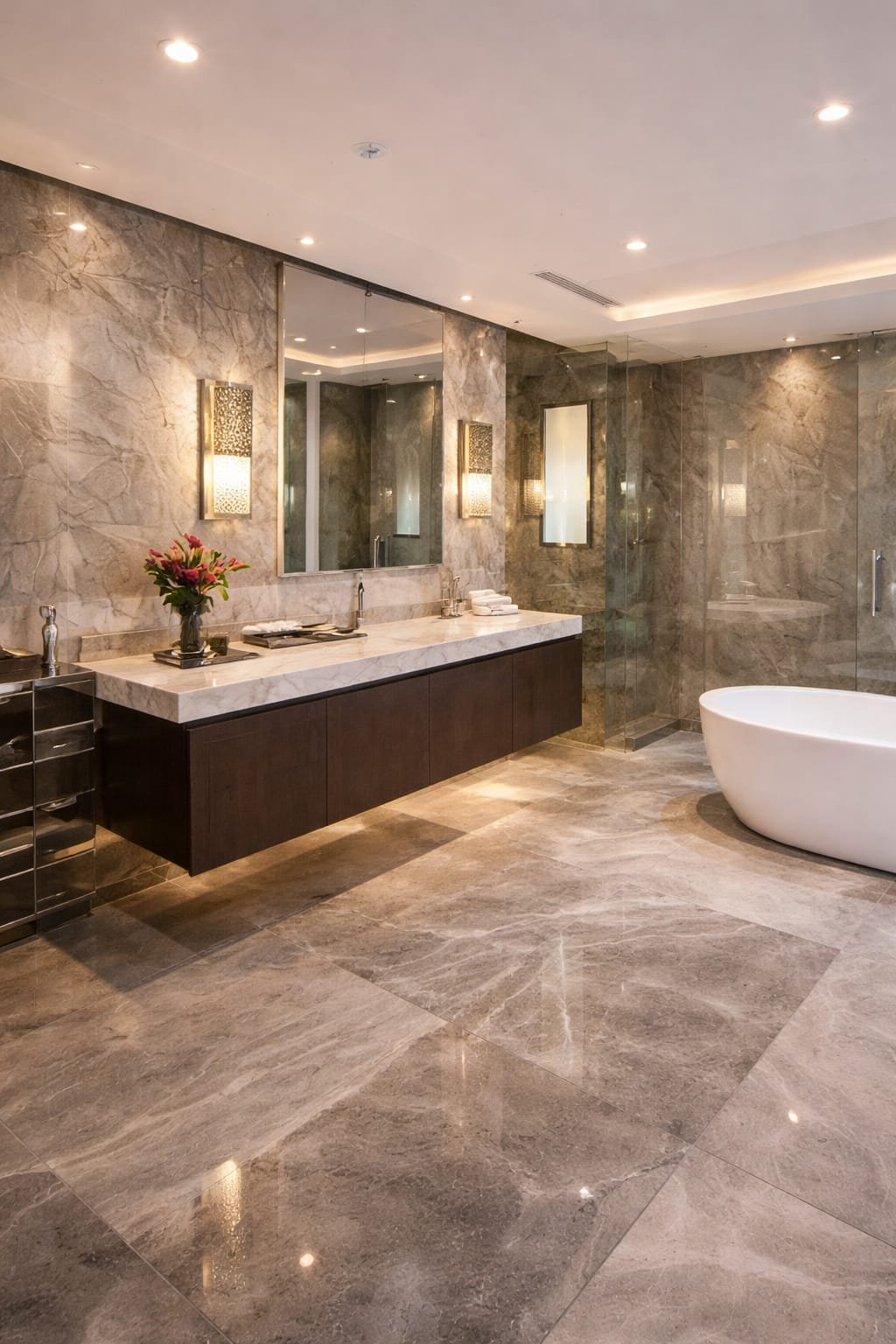 luxury bathroom renovation Dubai walk in shower bathtub modern villa design