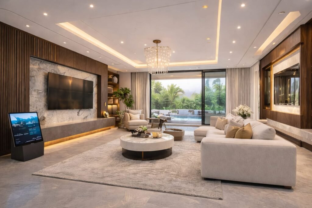 open living room renovation Abu Dhabi modern luxury villa interior design