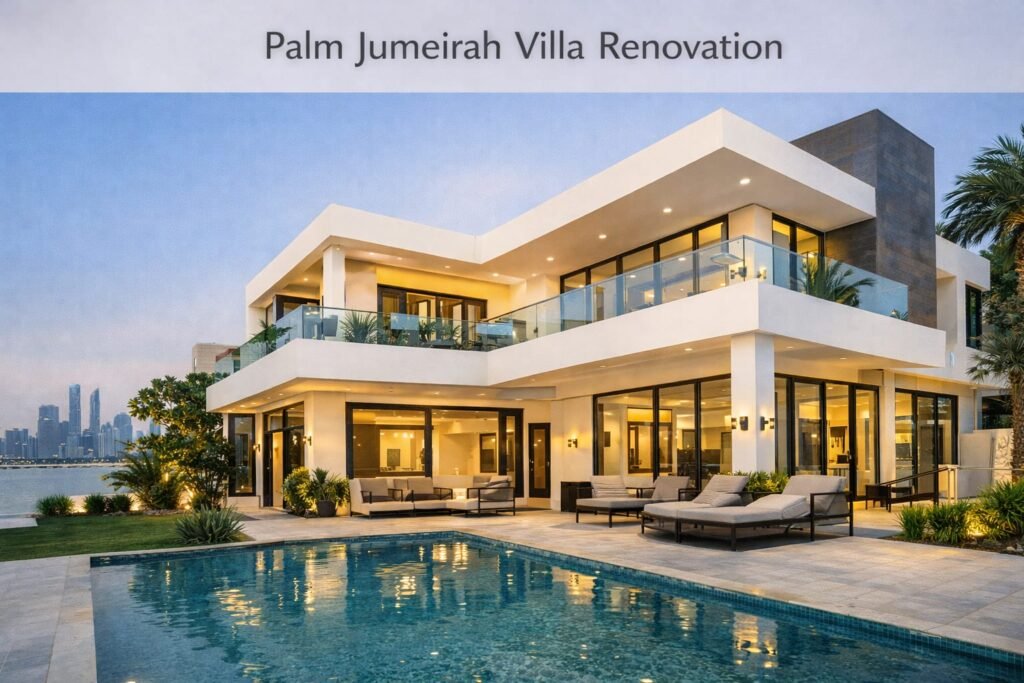 Palm Jumeirah villa renovation Dubai luxury modern exterior with pool