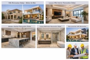 Villa renovation Dubai before and after transformation showing modern luxury exterior upgrade