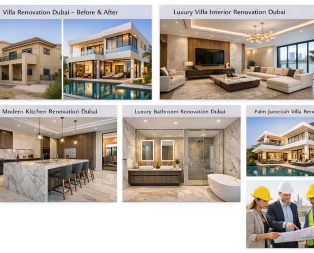 Villa renovation Dubai before and after transformation showing modern luxury exterior upgrade