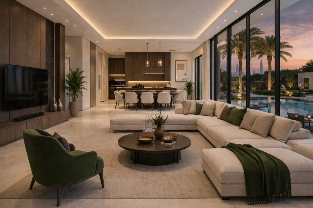villa renovation Dubai modern living room luxury interior design UAE