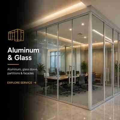 Modern aluminum and glass office partition installation in Dubai