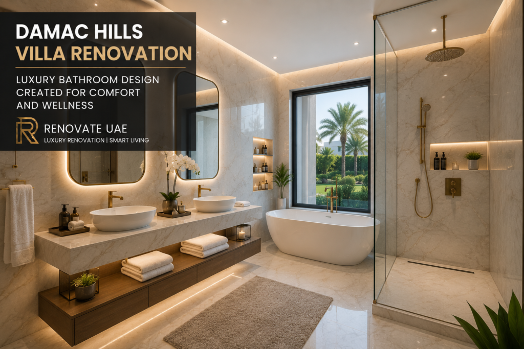 DAMAC Hills Villa Renovation luxury modern bathroom design by Renovate UAE