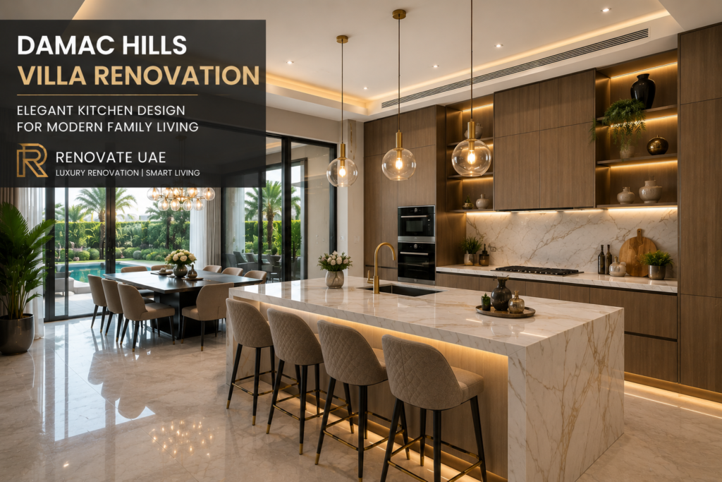 DAMAC Hills Villa Renovation luxury modern kitchen design by Renovate UAE