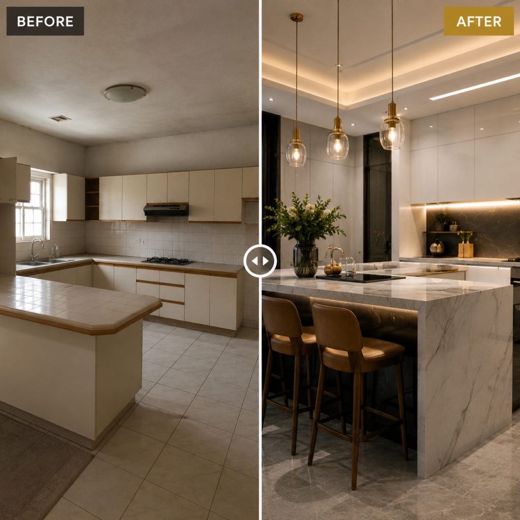 Luxury kitchen renovation service with modern island kitchen design