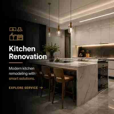 Modern luxury kitchen renovation with marble island in Dubai