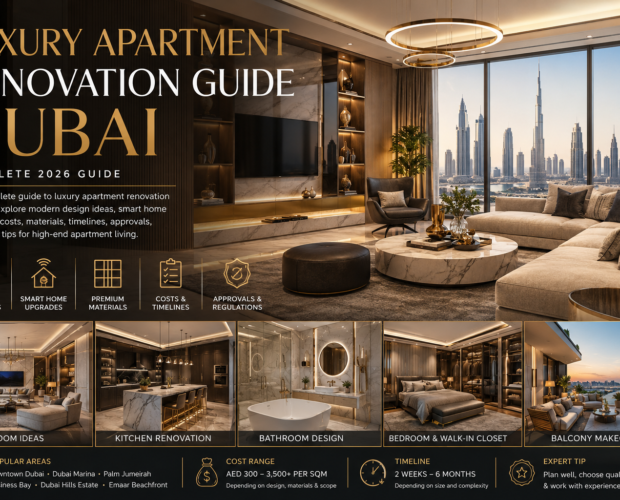 Luxury apartment renovation guide Dubai featuring modern interior design and luxury living spaces
