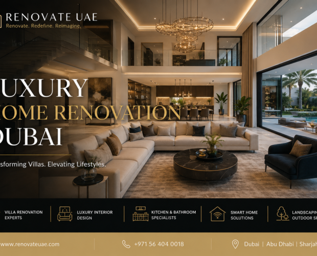 Luxury home renovation Dubai modern villa interior by Renovate UAE