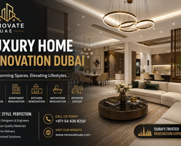 Luxury home renovation Dubai living room interior design by Renovate UAE with modern villa renovation and premium interior finishing