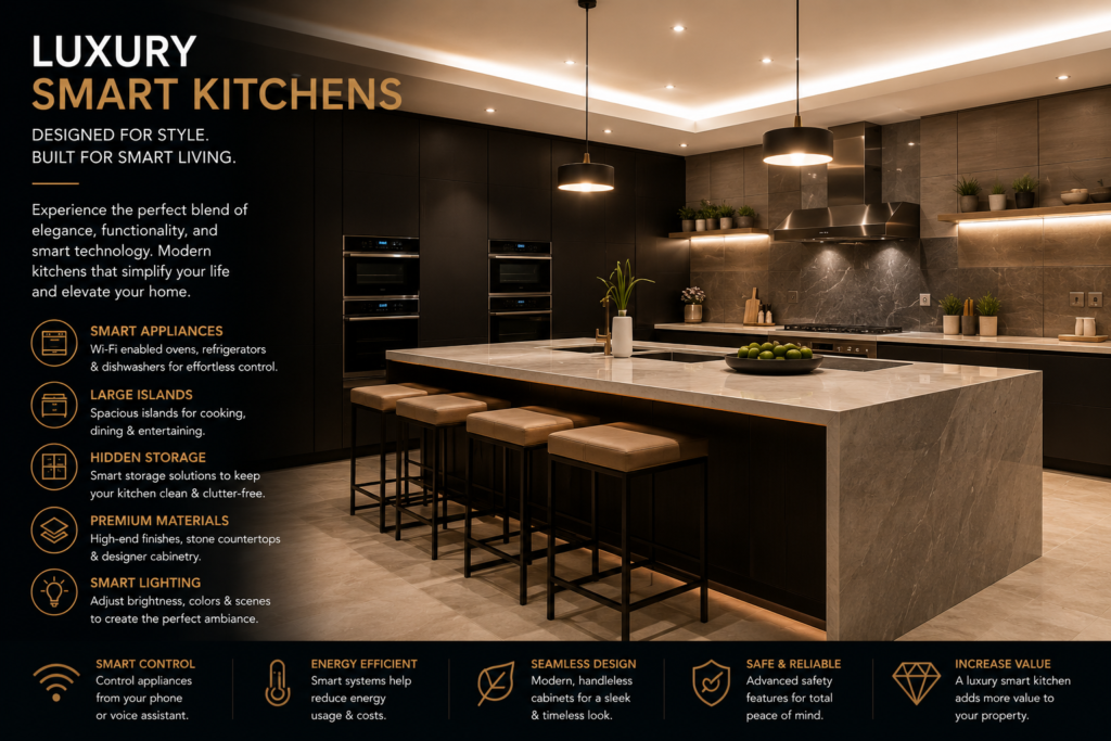 Luxury smart kitchen interior for modern Dubai villa renovation