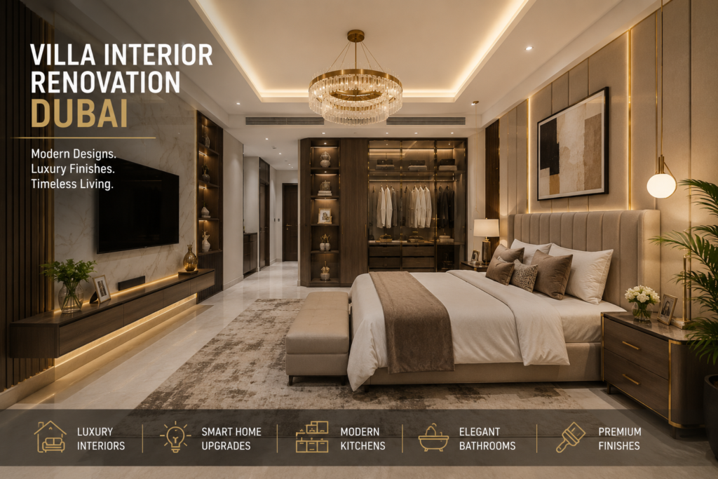 Luxury villa interior renovation Dubai master bedroom design