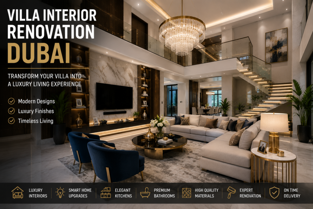 Luxury villa interior renovation Dubai modern living room