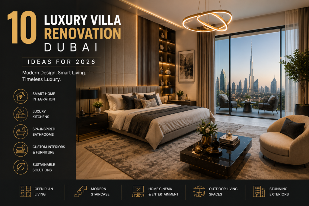 Luxury Villa Renovation Dubai modern master bedroom interior