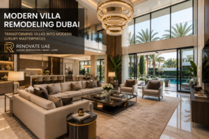 Modern Villa Remodeling Dubai luxury living room interior by Renovate UAE