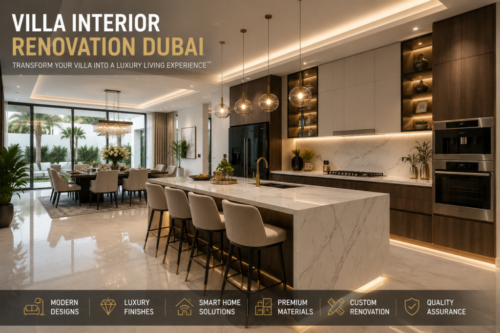 Luxury villa interior renovation Dubai modern kitchen design