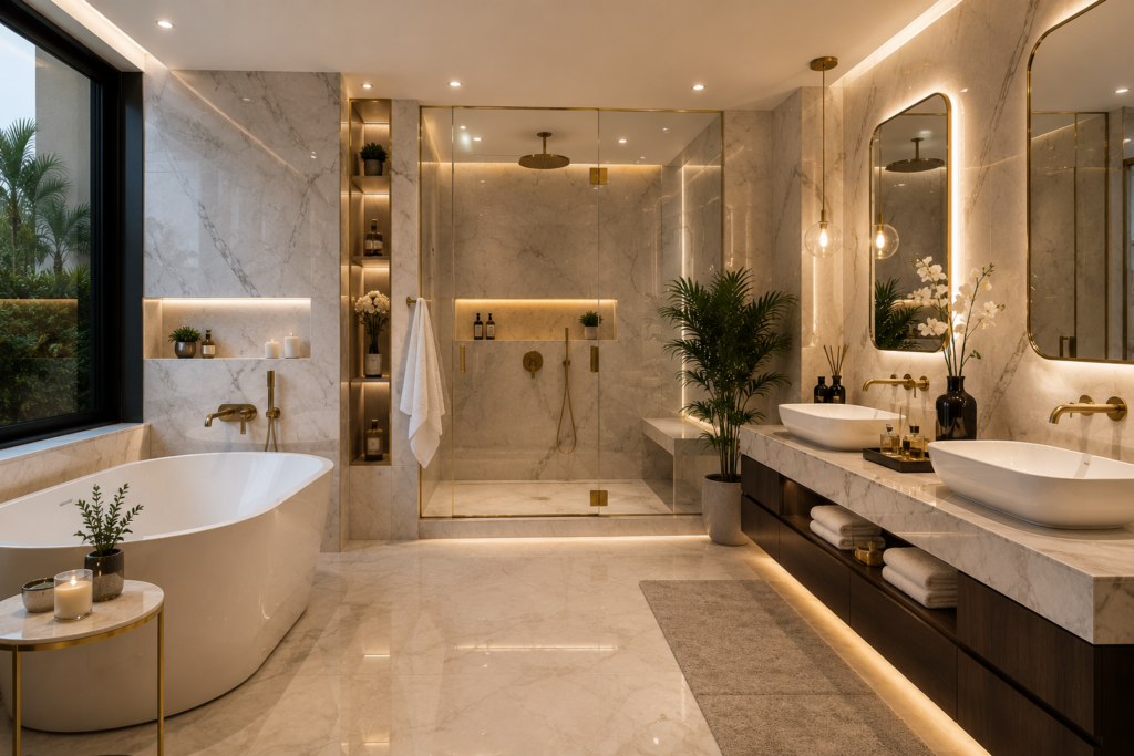 Villa Interior Renovation Dubai luxury modern bathroom design by Renovate UAE