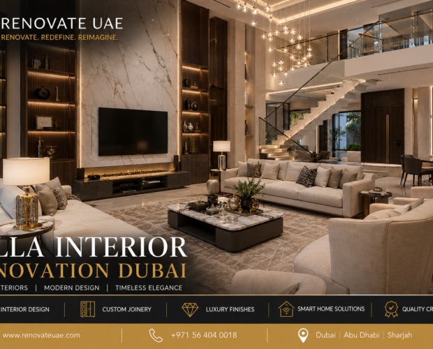 Villa Interior Renovation Dubai luxury modern living room by Renovate UAE