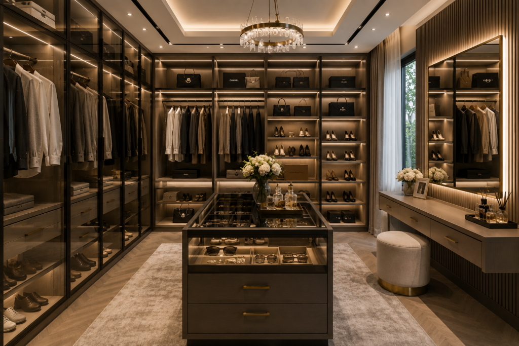Villa Interior Renovation Dubai luxury walk in closet design by Renovate UAE
