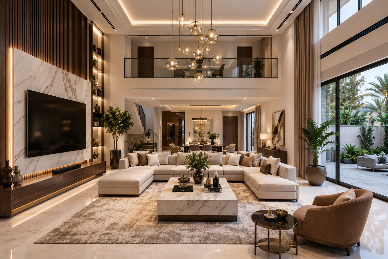 Al Furjan villa renovation luxury living room with modern interior design in Dubai