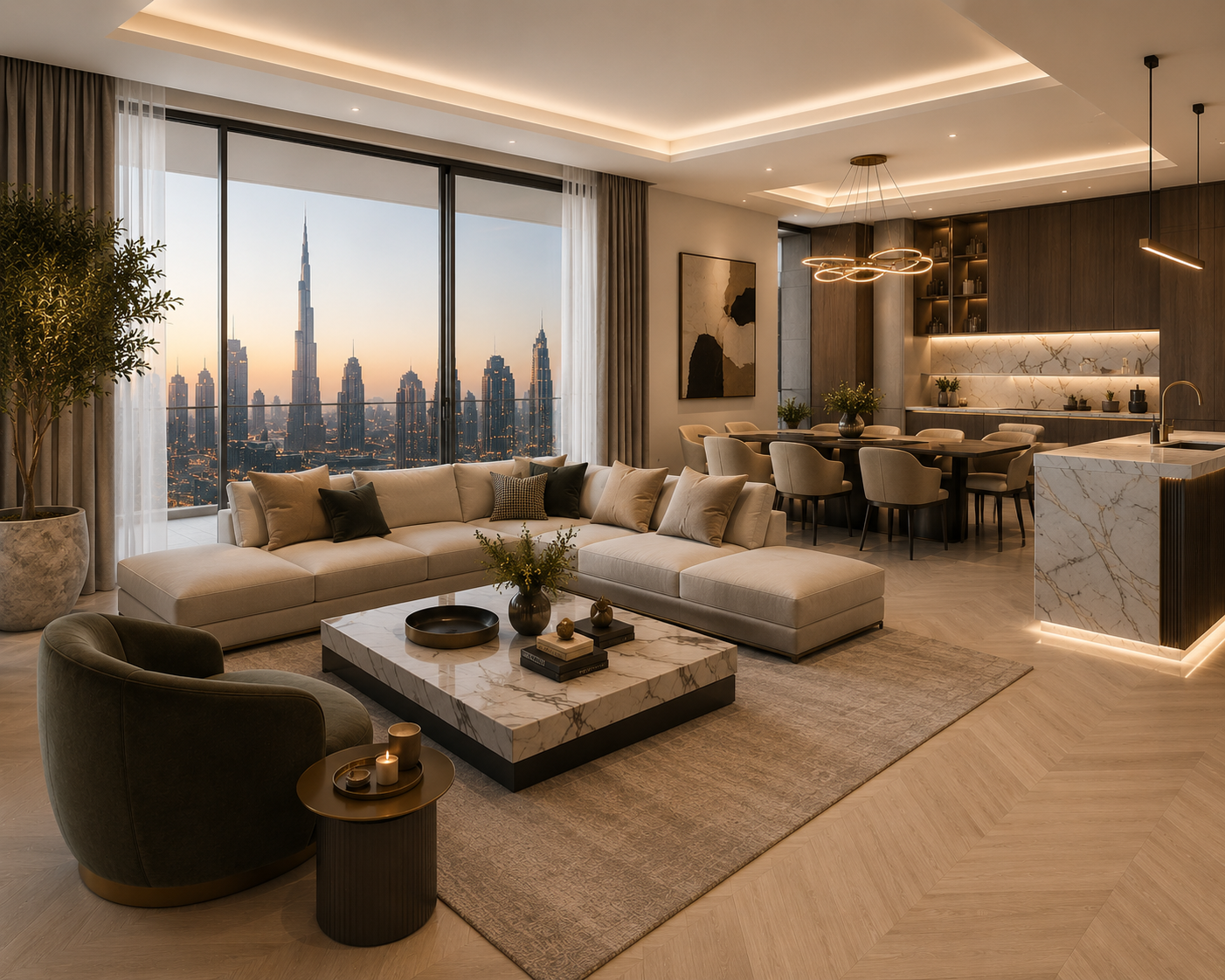 Apartment flooring renovation Dubai with porcelain tiles, marble flooring and luxury interior finishes